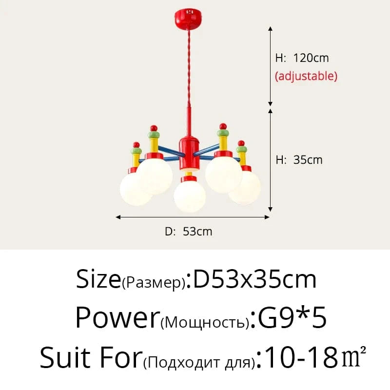 Lustre LED moderne pour chambre d'enfant - Style médiéval Memphis | Marco Lucetti Style A 5 têtes / 3 couleurs pas de télécommande