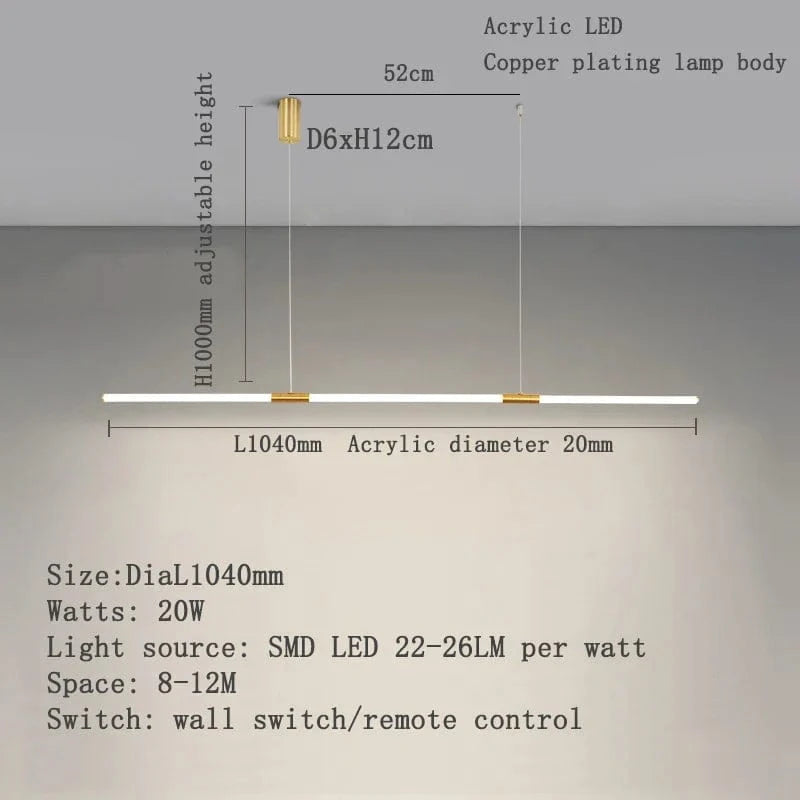 Lustre LED Moderne pour Cuisine et Salle à Manger avec App de Contrôle | Marco Lucetti Longueur 1040mm / Changeable