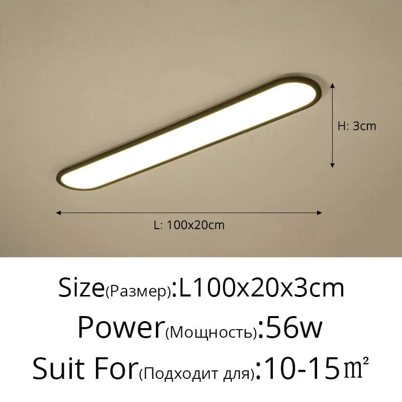 Lustre LED Moderne pour Restaurant Nordique Rectangulaire Créatif | Marco Lucetti A Noir L100x20cm / Lumière neutre