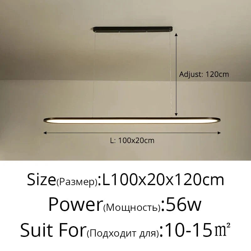 Lustre LED Moderne pour Restaurant Nordique Rectangulaire Créatif | Marco Lucetti Noir L100x20cm 56W / Lumière neutre