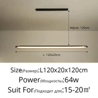 Lustre LED Moderne pour Restaurant Nordique Rectangulaire Créatif | Marco Lucetti Noir L120x20cm 64W / Lumière neutre