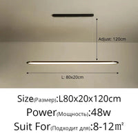 Lustre LED Moderne pour Restaurant Nordique Rectangulaire Créatif | Marco Lucetti Noir L80x20cm 48W / Lumière neutre