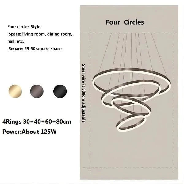 Lustre LED Moderne pour Rondes Suspensions au Plafond  | Marco Lucetti 4Anneaux / Noir / Blanc froid