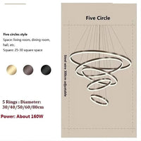 Lustre LED Moderne pour Rondes Suspensions au Plafond  | Marco Lucetti 5Anneaux / Noir / Blanc froid