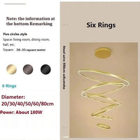 Lustre LED Moderne pour Rondes Suspensions au Plafond  | Marco Lucetti 6Anneaux / Noir / Blanc froid