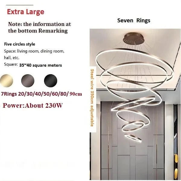 Lustre LED Moderne pour Rondes Suspensions au Plafond  | Marco Lucetti 7Anneaux / Noir / Blanc froid