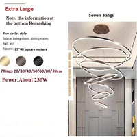 Lustre LED Moderne pour Rondes Suspensions au Plafond  | Marco Lucetti 7Anneaux / Noir / Blanc froid