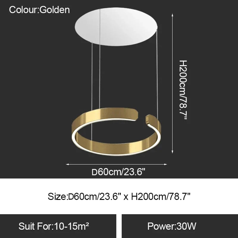 Lustre LED Moderne pour Salle à Manger - Éclairage de Table à Manger et de Plafond | Marco Lucetti Doré 60cm / Intensité variable avec télécommande