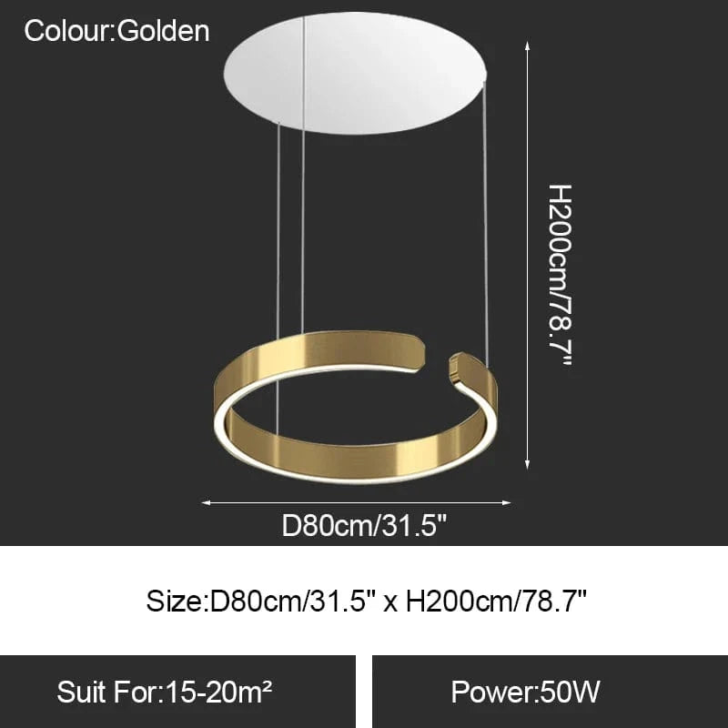 Lustre LED Moderne pour Salle à Manger - Éclairage de Table à Manger et de Plafond | Marco Lucetti Doré 80cm / Intensité variable avec télécommande