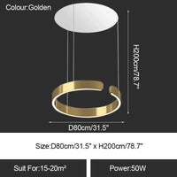 Lustre LED Moderne pour Salle à Manger - Éclairage de Table à Manger et de Plafond | Marco Lucetti Doré 80cm / Intensité variable avec télécommande