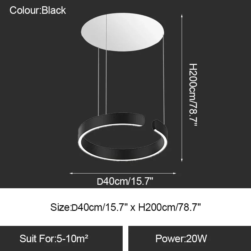 Lustre LED Moderne pour Salle à Manger - Éclairage de Table à Manger et de Plafond | Marco Lucetti Noir 40cm / Intensité variable avec télécommande