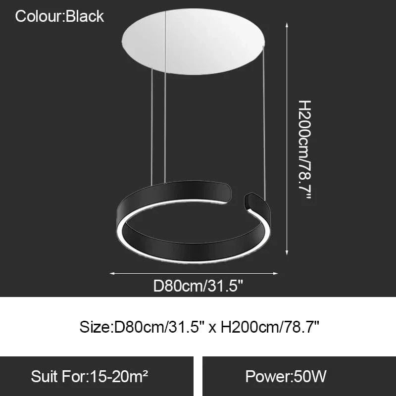 Lustre LED Moderne pour Salle à Manger - Éclairage de Table à Manger et de Plafond | Marco Lucetti Noir 80cm / Intensité variable avec télécommande