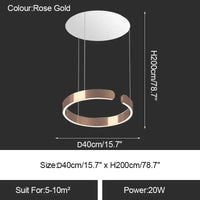 Lustre LED Moderne pour Salle à Manger - Éclairage de Table à Manger et de Plafond | Marco Lucetti Or rose 40cm / Intensité variable avec télécommande