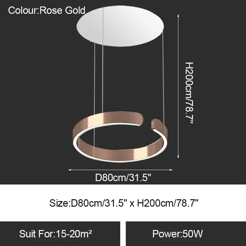 Lustre LED Moderne pour Salle à Manger - Éclairage de Table à Manger et de Plafond | Marco Lucetti Or rose 80cm / Intensité variable avec télécommande