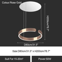 Lustre LED Moderne pour Salle à Manger - Éclairage de Table à Manger et de Plafond | Marco Lucetti Or rose 80cm / Intensité variable avec télécommande