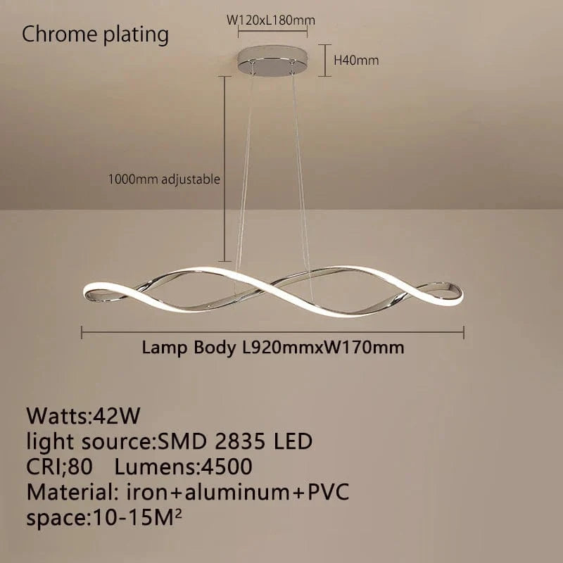 Lustre LED moderne pour salle à manger salon chambre, 92cm, Or / Chrome / Noir avec Télécommande | Marco Lucetti Chromage