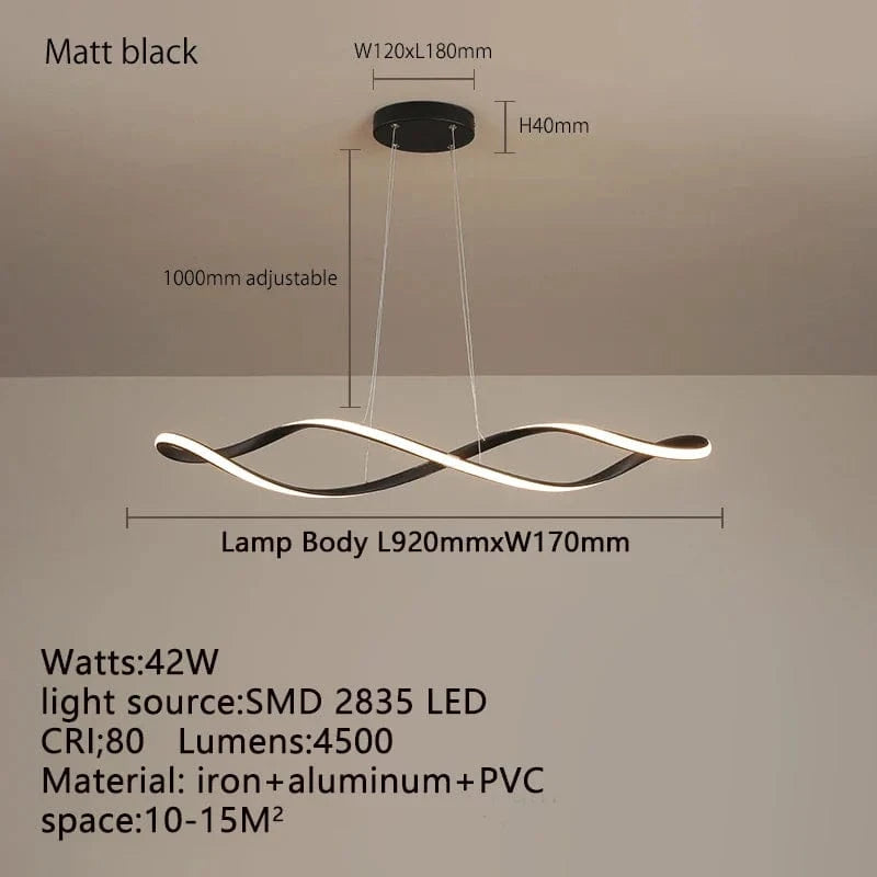 Lustre LED moderne pour salle à manger salon chambre, 92cm, Or / Chrome / Noir avec Télécommande | Marco Lucetti Noir mat