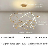 Lustre LED Moderne pour Salon et Restaurant | Marco Lucetti Or B D79 110cm / Blanc chaud (pas de RC)