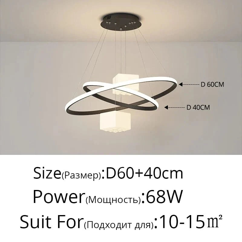 Lustre LED Moderne pour un Éclairage Intérieur Décoratif | Marco Lucetti Noir 40 60cm 2anneaux / Luminosité variable