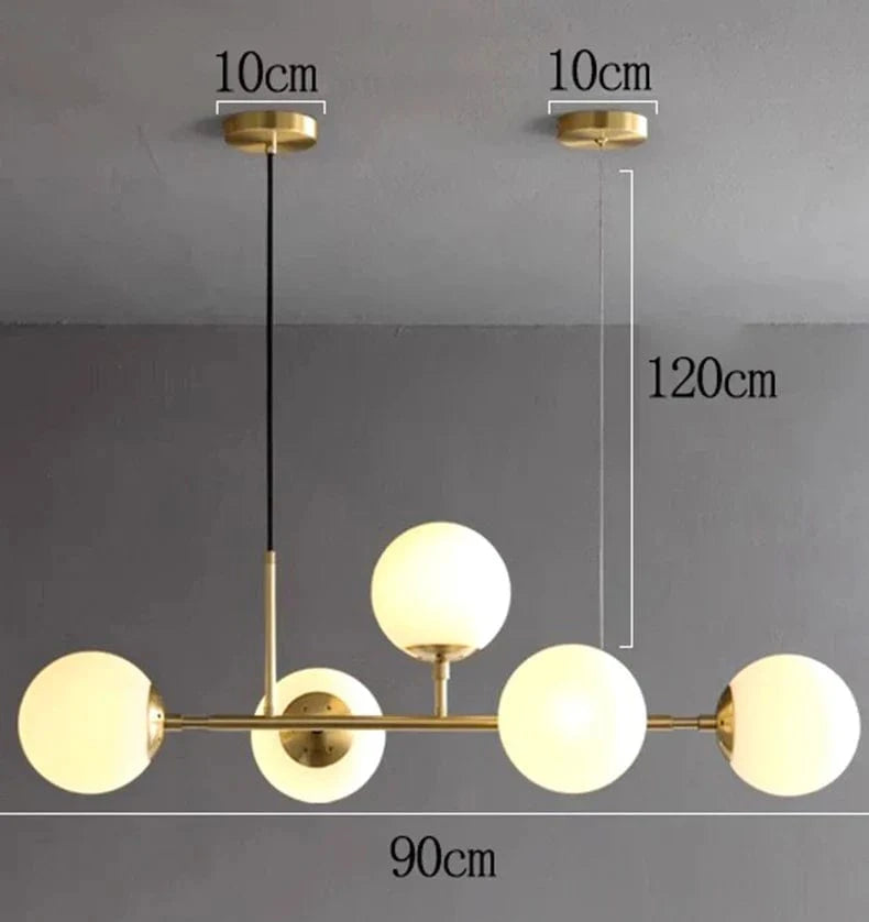 Lustre LED moderne pour un éclairage intérieur suspendu de qualité | Marco Lucetti 5 têtes or 90cm / Blanc froid