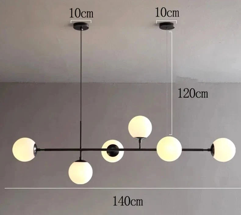 Lustre LED moderne pour un éclairage intérieur suspendu de qualité | Marco Lucetti 6 têtes noires 140cm / Blanc froid