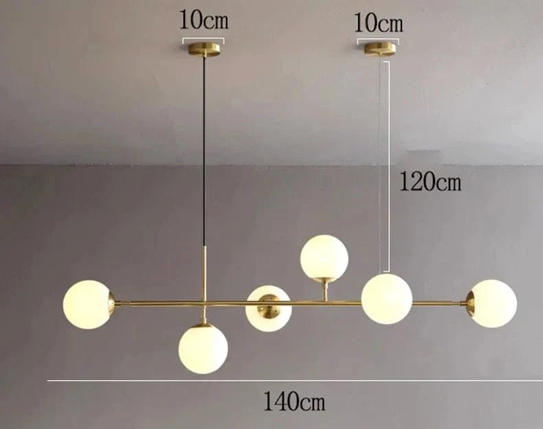 Lustre LED moderne pour un éclairage intérieur suspendu de qualité | Marco Lucetti 6 têtes or 140cm / Blanc froid