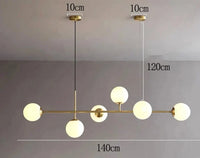 Lustre LED moderne pour un éclairage intérieur suspendu de qualité | Marco Lucetti 6 têtes or 140cm / Blanc froid