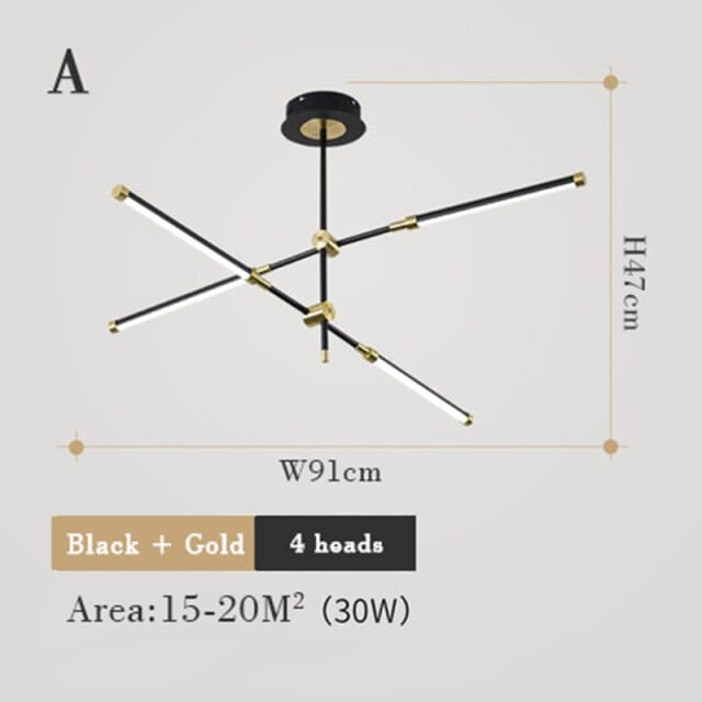 Lustre LED Moderne Rectangulaire Wayna. | Marco Lucetti A - Noir - 4 lampes / Chaude