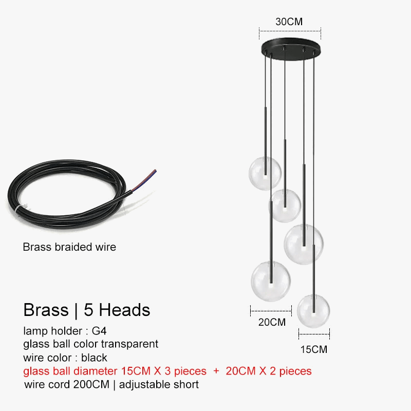 Lustre LED Noir Luxe Boule en Verre | Marco Lucetti