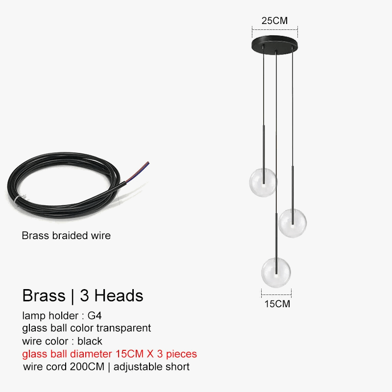 Lustre LED Noir Luxe Boule en Verre | Marco Lucetti