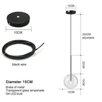 Lustre LED Noir Luxe Boule en Verre | Marco Lucetti Noir 1 têtes / Fil de suspension 200CM / Blanc chaud