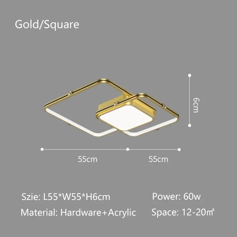 Lustre LED Noir/Or - Élégance Moderne pour Décoration Intérieure | Marco Lucetti Carré Doré D55cm / Blanc chaud