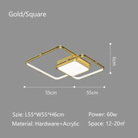 Lustre LED Noir/Or - Élégance Moderne pour Décoration Intérieure | Marco Lucetti Carré Doré D55cm / Blanc chaud