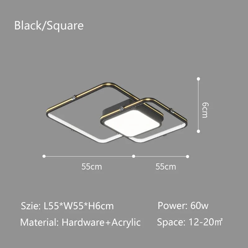 Lustre LED Noir/Or - Élégance Moderne pour Décoration Intérieure | Marco Lucetti Carré Noir D55cm / Blanc chaud