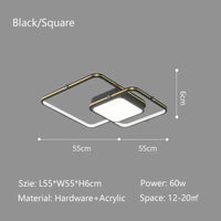 Lustre LED Noir/Or - Élégance Moderne pour Décoration Intérieure | Marco Lucetti Carré Noir D55cm / Blanc chaud