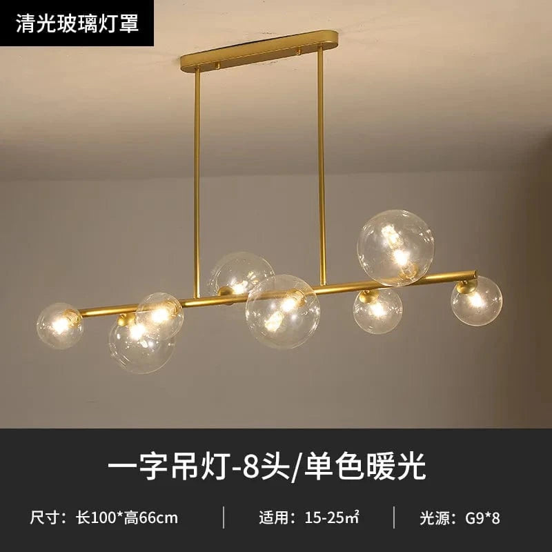 Lustre LED Nordik en Boule de Verre - Éclairage Industriel Moderne | Marco Lucetti Doré clair 8 têtes / Blanc froid