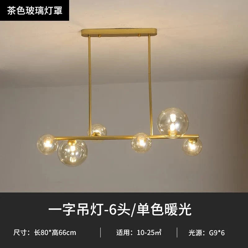 Lustre LED Nordik en Boule de Verre - Éclairage Industriel Moderne | Marco Lucetti Or-Cognac 6 têtes / Blanc froid