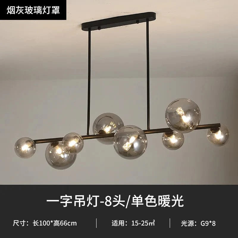 Lustre LED Nordik en Boule de Verre - Éclairage Industriel Moderne | Marco Lucetti Tête Noir-Fumé 8 / Blanc froid