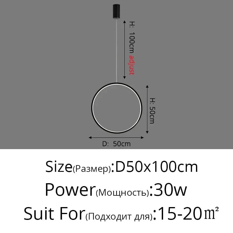 Lustre LED Nordikø™ Minimaliste Pour un Éclairage Intérieur Suspendu | Marco Lucetti Noir 50cm / Blanc froid, pas de télécommande