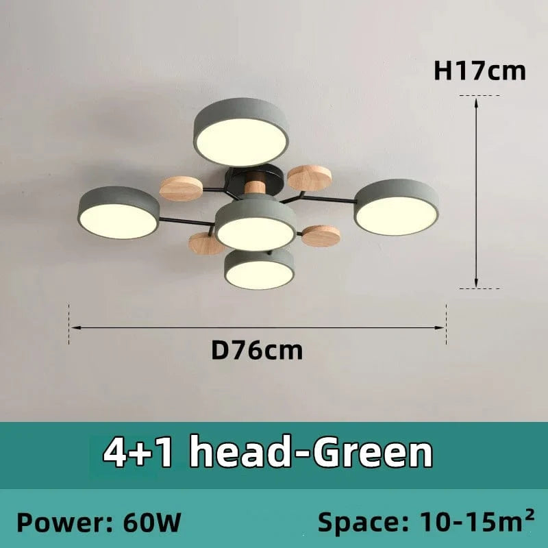 Lustre LED Nordique en Bois - Éclairage Intérieur Minimaliste | Marco Lucetti 4-1 tête-vert / Blanc chaud 3000k