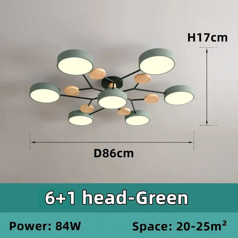 Lustre LED Nordique en Bois - Éclairage Intérieur Minimaliste | Marco Lucetti 6-1 tête-vert / Lumière tricolore