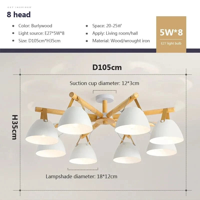 Lustre LED Nordique en Bois Premium | Marco Lucetti A 8 / PAS d&#39;ampoule