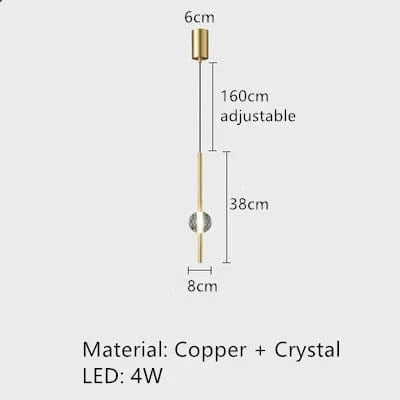 Lustre LED nordique en cuivre, design minimaliste et réglable en hauteur | Marco Lucetti A-Or-1 / 3 modifiables