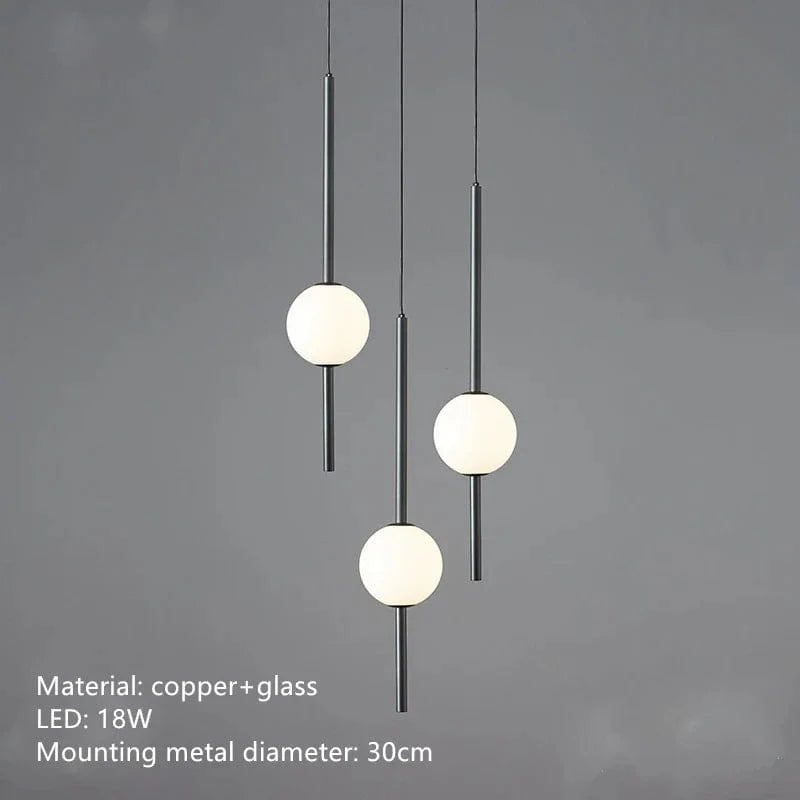 Lustre LED nordique en cuivre, design minimaliste et réglable en hauteur | Marco Lucetti E-Noir / 3 modifiables