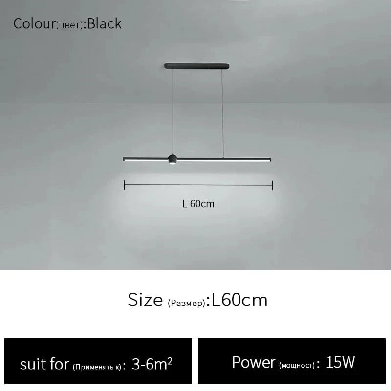 Lustre LED nordique minimaliste avec bande lumineuse créative | Marco Lucetti Noir L60cm / Blanc chaud (3000K)