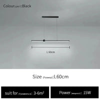 Lustre LED nordique minimaliste avec bande lumineuse créative | Marco Lucetti Noir L60cm / Blanc chaud (3000K)