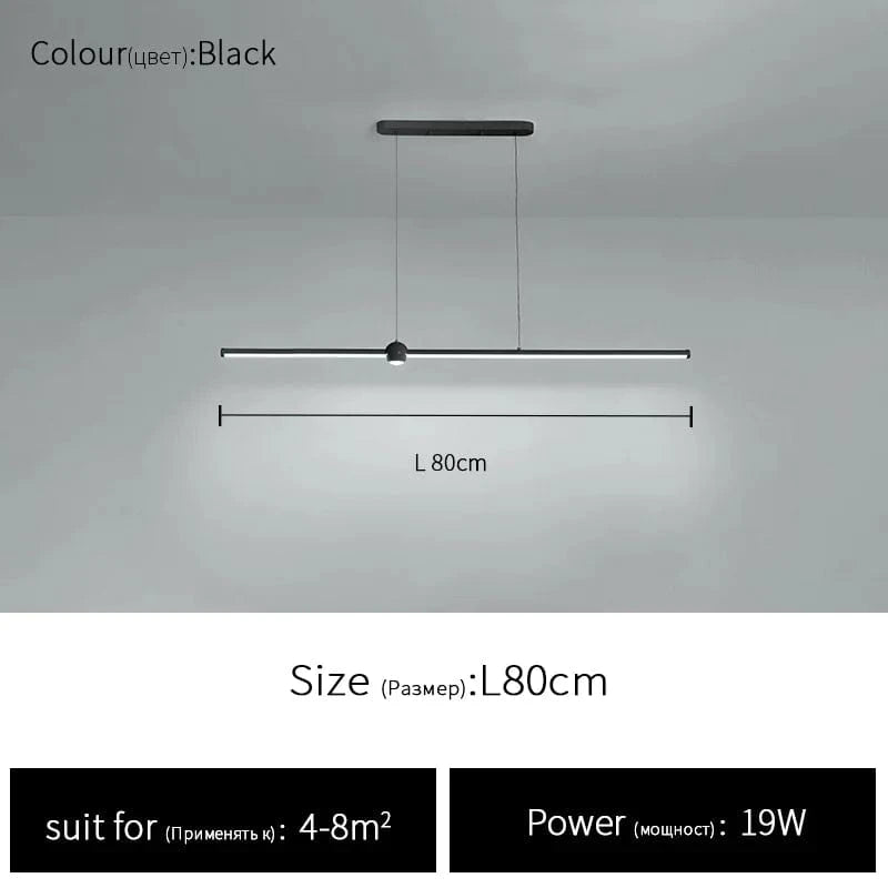 Lustre LED nordique minimaliste avec bande lumineuse créative | Marco Lucetti Noir L80cm / Blanc froid (6 000 K)