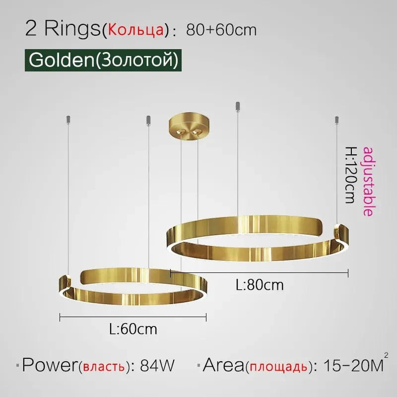 Lustre LED nordique pour salle à manger et salon - Collection Moderne | Marco Lucetti Doré 2 Anneaux M / Blanc chaud (3000K)