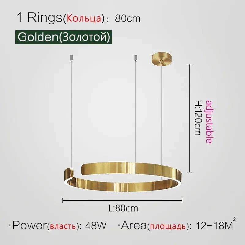 Lustre LED nordique pour salle à manger et salon - Collection Moderne | Marco Lucetti Doré 80cm / Blanc chaud (3000K)