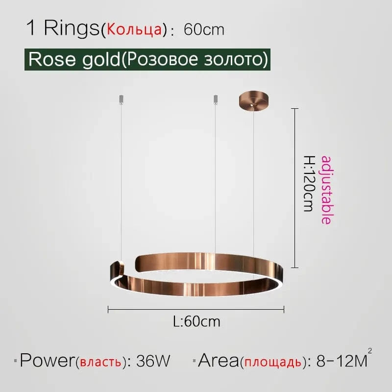 Lustre LED nordique pour salle à manger et salon - Collection Moderne | Marco Lucetti Or rose 60cm / Blanc chaud (3000K)